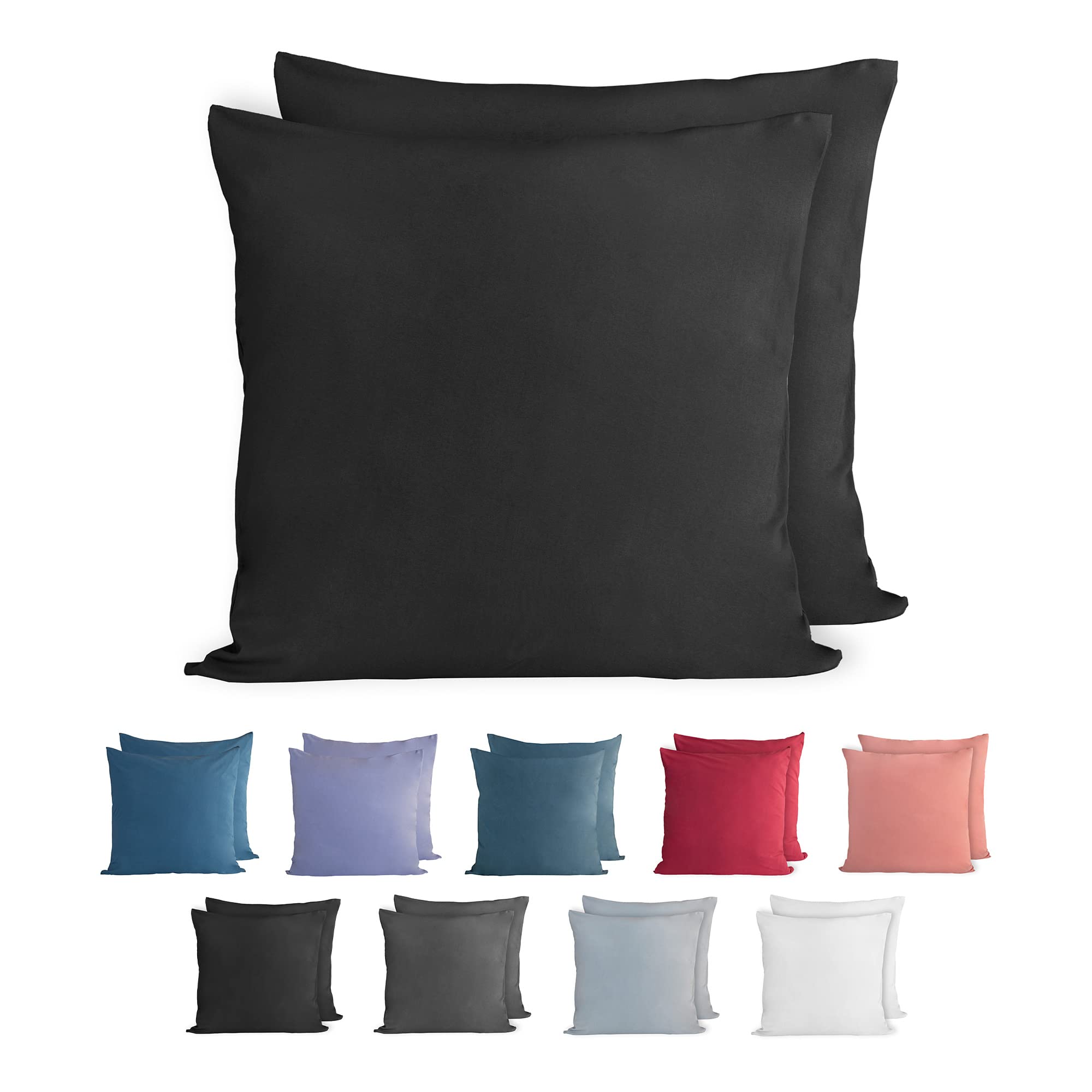 Komfortec 100% Cotton Cushion Covers, Set of 2, 50 x 50 cm, Super Soft Premium Jersey Pillowcase, 150 g/m², Pillow Slip, Black