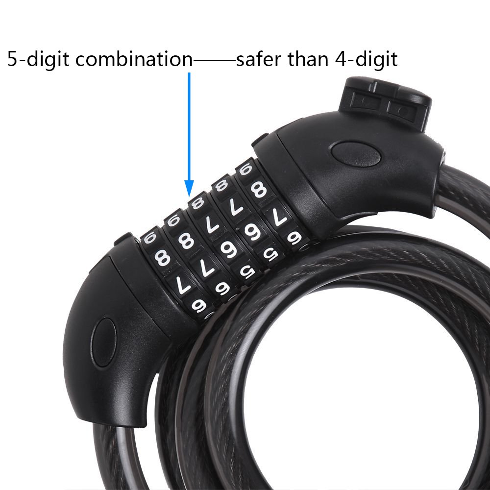 Security Bike Lock Combination Resettable With 5 Digital Code,4 Feet Self Coiling Cable Bike Lock For Mountain Or Road Bike With Complimentary Mounting Bracket