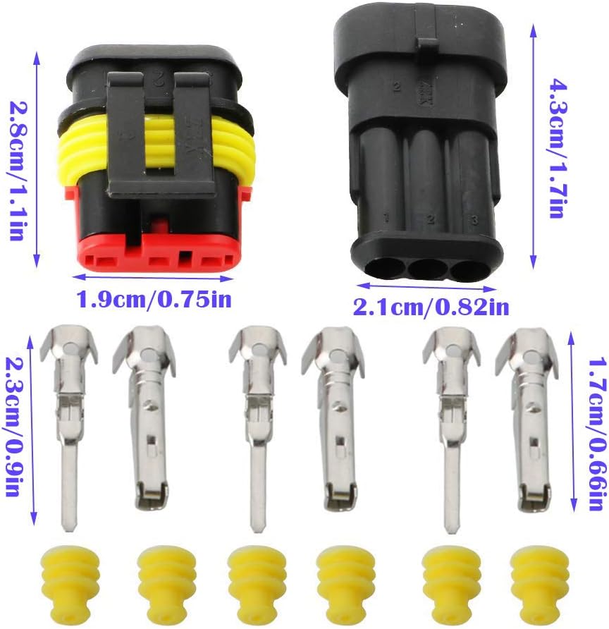 CESFONJER Car Wire Connector | Waterproof Electrical Terminal | Plug for Auto Motorcycle Scooter Truck Marine Plug Socket Kit | 3 Pin × 10 Kit - Image 3