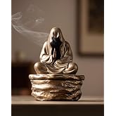 TEAVOR Ceramic Incense Burner for Cone & Coil – Faceless Buddha Statue for Protection, Evil Spirit Cleansing & Zen Meditation, Home Decor to Ward Off Negativity