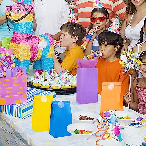 VGOODALL 54PCS Solid Color Paper Bags, Neon Colored Gift Bags Party Favor Treat Bags Goodie Bags for Birthdays Baby Showers Crafts Wedding 9 Assorted Colors