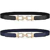 JASGOOD Women Skinny Elastic Belt for Dresses,Thin Retro Stretch Waist Belt with Golden Buckle