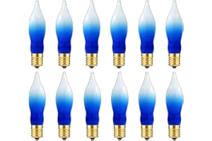 GOOTHY 12 Pack White Blue Christmas Flame Shape Light Bulbs, C18 Candle Light Replacement Bulbs for Christmas Hanukah Electric Candles Chandeliers- 7 Watts /120 Volts/ E12 Candelabra Base- White/Blue