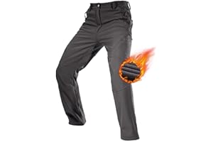 Free Soldier Men's Fleece Lined Outdoor Cargo Hiking Pants Water Repellent Softshell Snow Ski Pants with Zipper Pockets