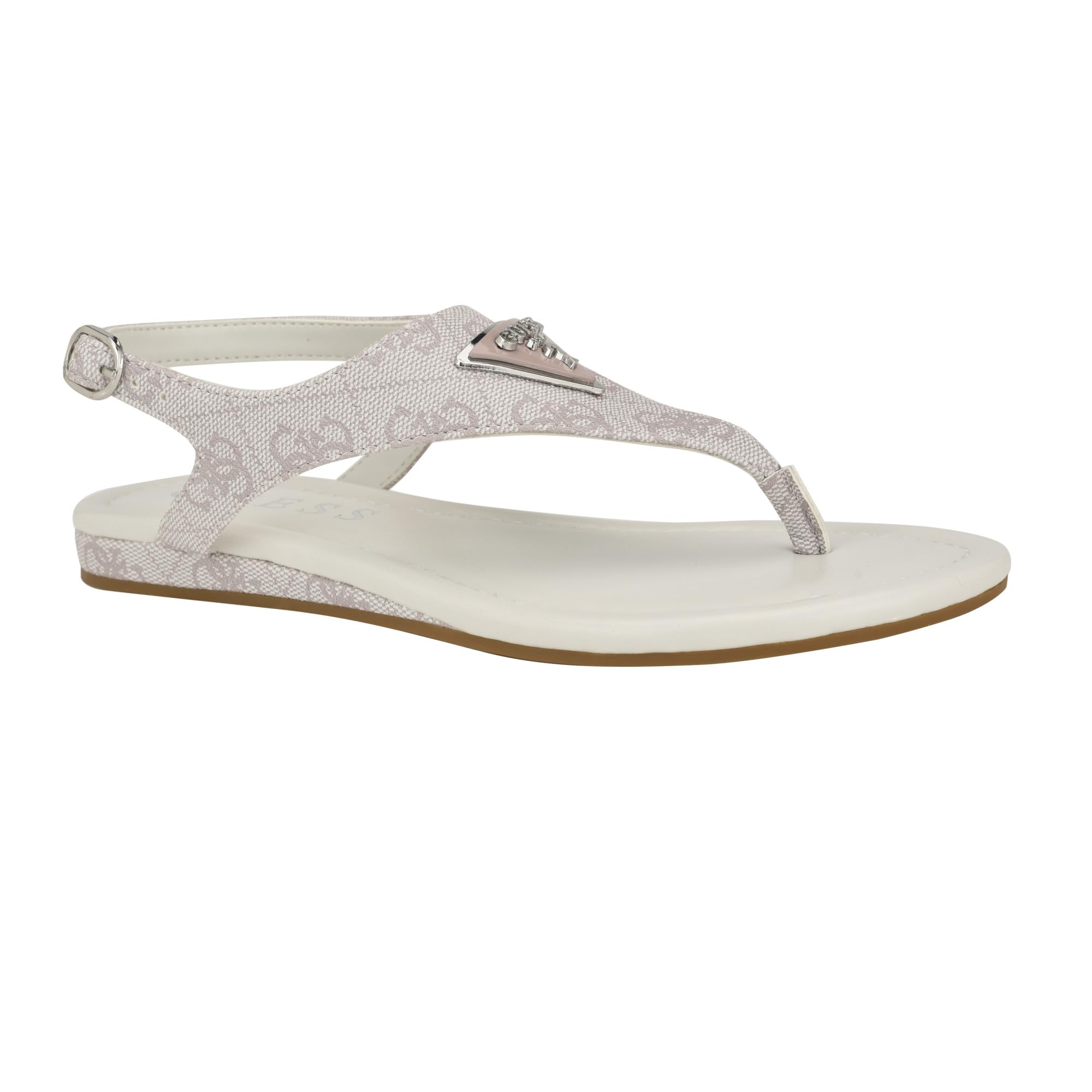 Guess Women's UNALI Flat Sandal, Ivory Logo 150, 9