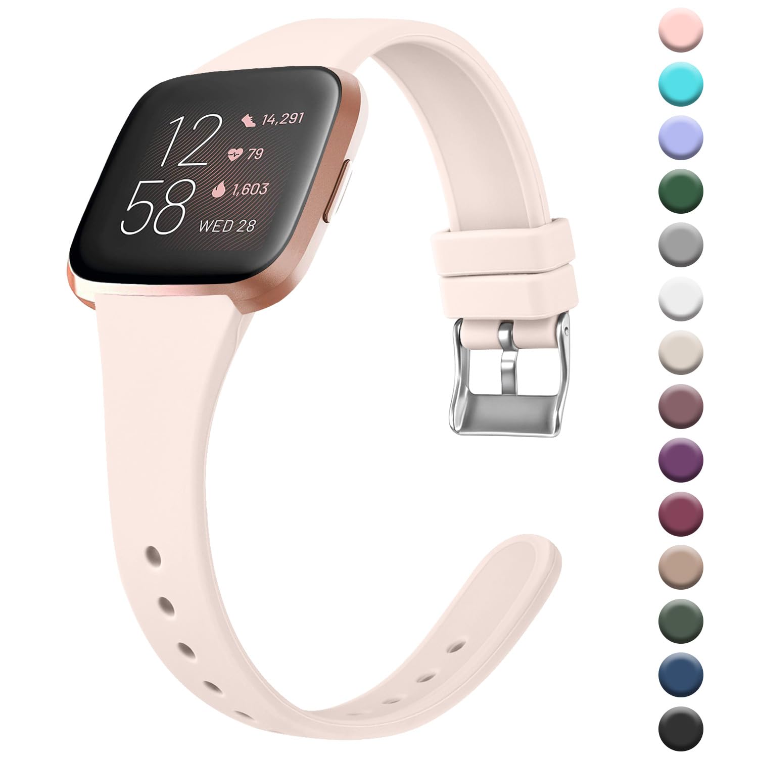 Fitbit Versa 2 Straps for Women & Men - Slim Silicone Replacement Strap, Compatible with Fitbit Versa 2 (Pink Sand, Small) — image 1