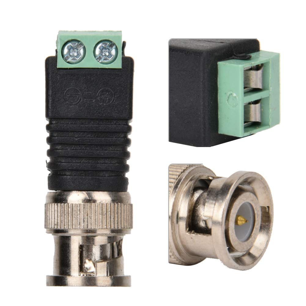 10Pcs BNC Male Video Balun Connectors, BNC Male Connector Video Balun Adapter, Screw Terminal Coax Video Connectors for Camera CCTV