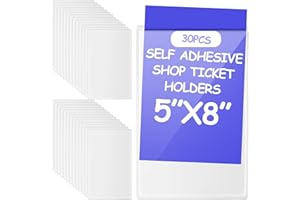 Outus Self Adhesive Shop Ticket Holders Clear Plastic Sleeves Adhesive Pockets Work Order Job Ticket Holders for Home Office Posting Signs