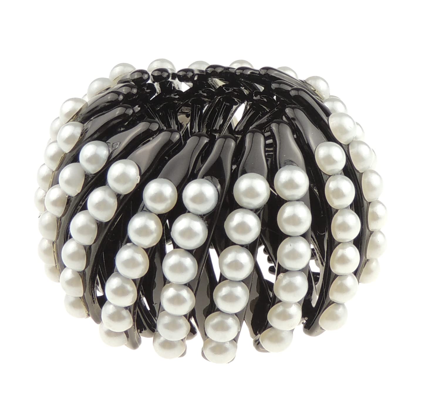Womens Bridal Wedding Party Christmas Styling Hair Accessories Pins Bun Expandable Holder Pony Tail Chignon Brooch Hairpin Chopsticks Stick Vintage Look Diamante Crystal (Faux Pearl Black, Large)