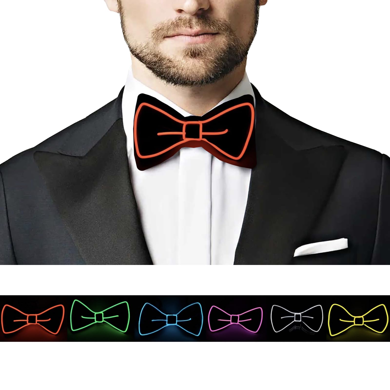 SOUTHSKY Christmas Luminous LED Bow Tie Fancy Plain Bowties Novelty Neon EL Wire Light Up for Christmas,Halloween, Wedding,Costume, Parties,Festival, Cosplay (RED)