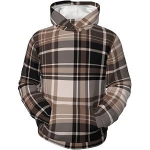 Hauzeoyc black brown and light beige tartan Kids Pullover Hoodie Boys Girls Long Sleeve Hooded Sweatshirt With Pocket