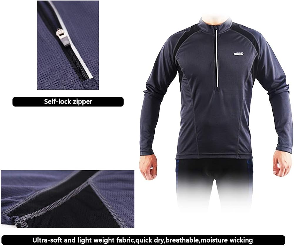 ARSUXEO Men's Half Zipper Cycling Jerseys Long Sleeves MTB Bike Shirts 6031: Clothing