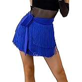 ELLYDOOR Fringe Dance Skirts for Women Teens Ballroom Latin Pencil Wrap Skirt Festive Rave Mini Skirt