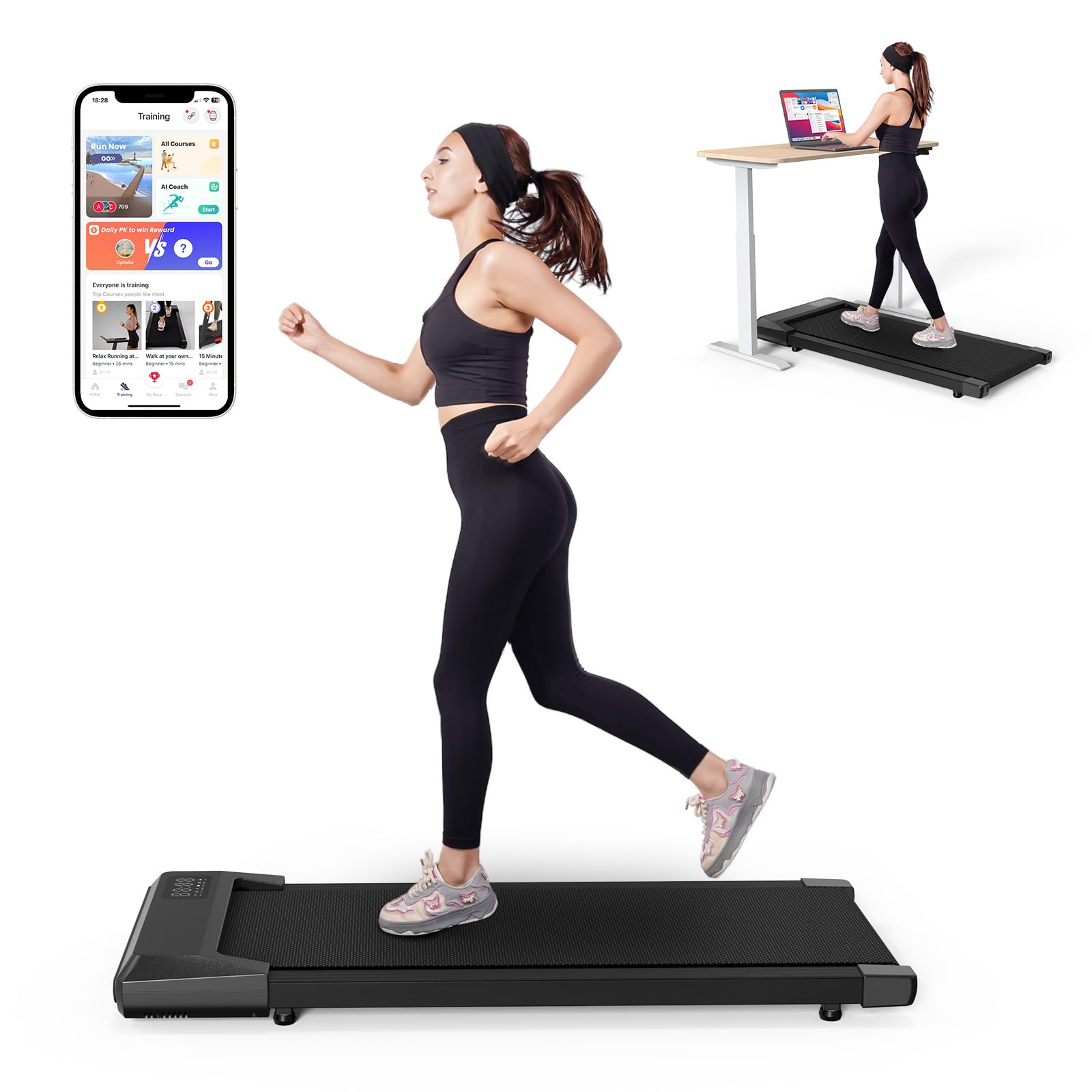 SupeRun Walking Pad with Incline, Under Desk Treadmill, 3 in 1 Portable Treadmills for Home with Remote Control LED Display, 2.5 HP Quiet Mini Treadmill for Office Home Use, 300 Lbs Capacity