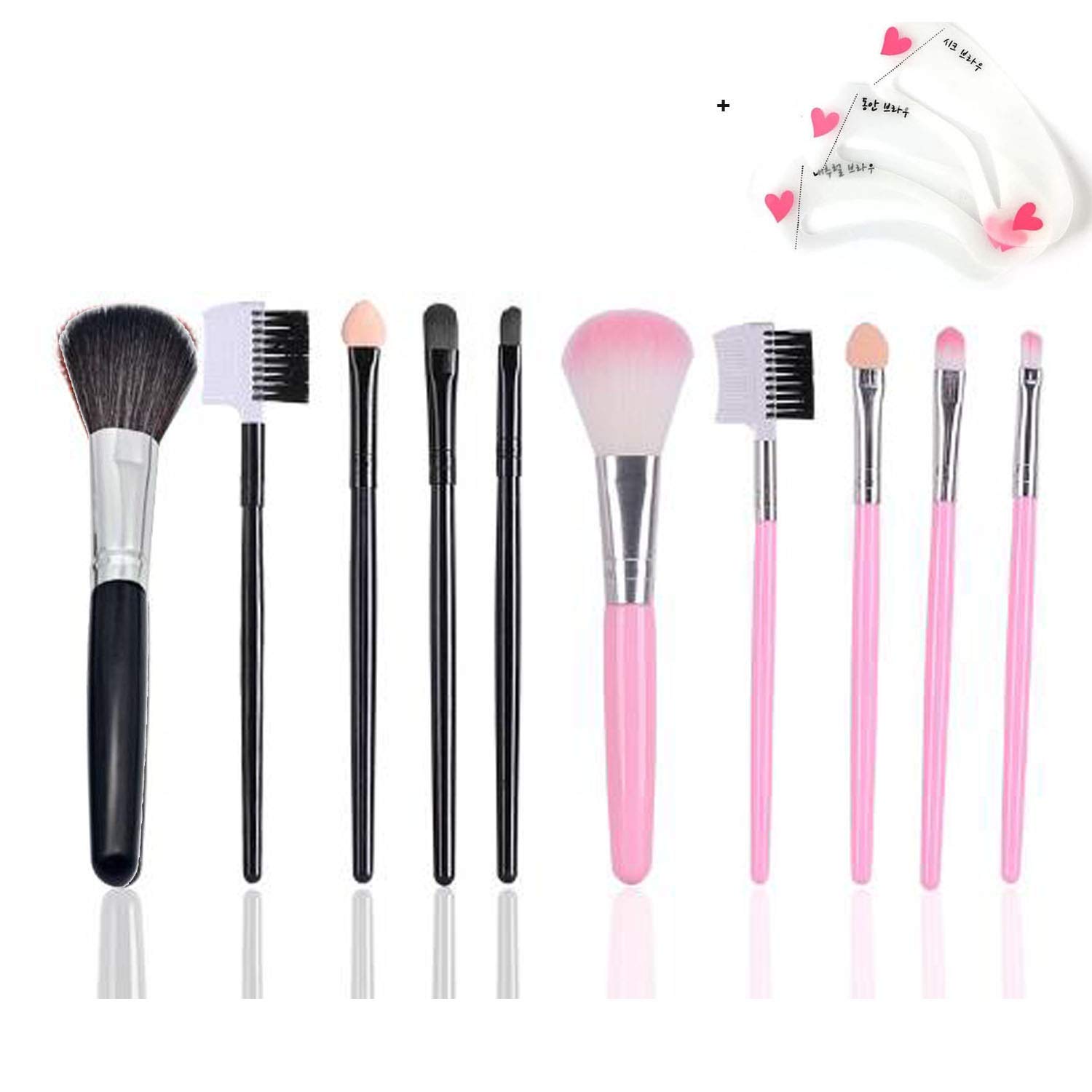 Makeup Brushes Makeup Brush Set Premium Synthetic Foundation Brush Blending Face Powder Blush Concealers Eye Shadows Make Up Brushes Kit+Eyebrow Stencil Card (PINK+BLACK)