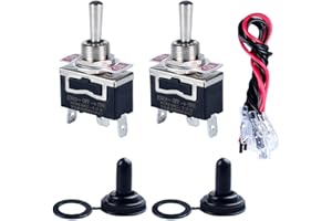 DMWD Momentary Heavy Duty Toggle Switch 30A 12VDC 20A 120V Marine SPDT 3 Pins 3 Positions (ON)-Off-(ON) Self-Reset Switch with Waterproof Boot Cap and pre-Wired Cables for Auto Car Truck Boat 2Pcs