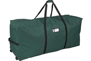 ProPik Rolling Christmas Tree Storage Bag, Fits Up to 7.5 Ft. Tall Disassembled Holiday Tree, 22" x 16" x 50", Large Heavy Duty Xmas Storage Container with 2 Wheels & Handles, 600D Oxford (Green)