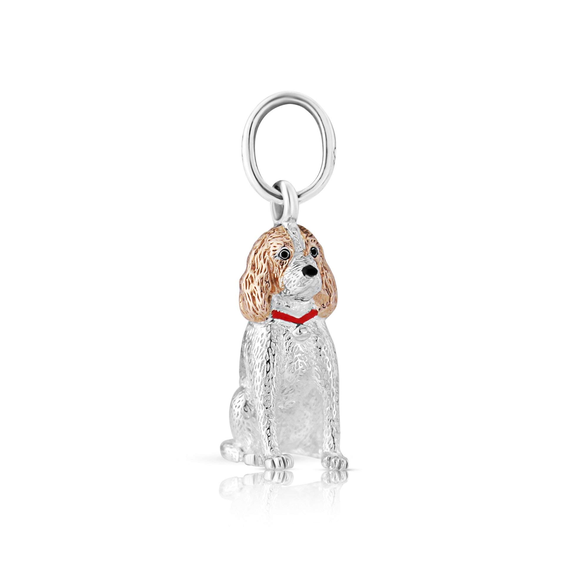 Gemma J Silver Springer Spaniel Dog Charm, solid silver dog charm with rose gold detail