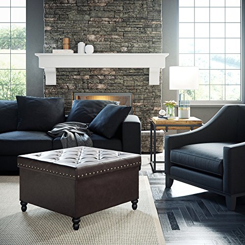 Nathan James 73303 Fodable Storage Ottoman Leather Square Seat, Brown
