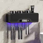 Toothbrush Holders for Bathrooms,Rechargeable Cordless Wall Mounted Tooth Brushing Holder,3 Cup Electric Toothbrush Holder,Bathroom Fashion Decorations (Black)