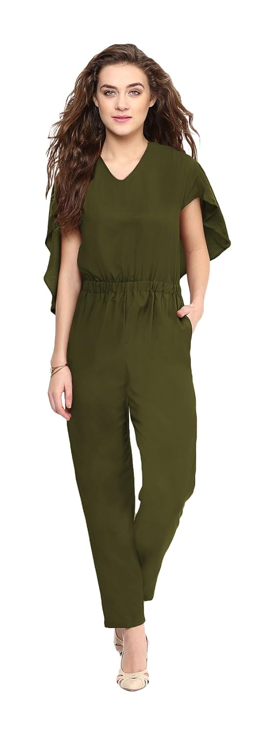 uptownie lite women's crepe back cape jumpsuit (green)