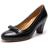 Mona flying Leather Mid Chunky Pumps Elegant Women Slip On Classic Comfortable Elegant Handmade Work Shoes