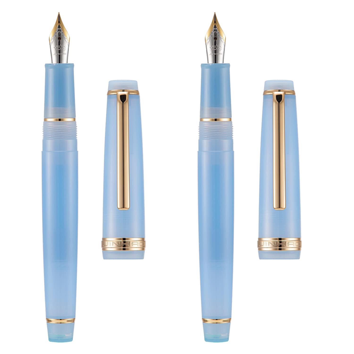 2 PCS Jinhao 82 Resin Fountain Pen Iridium Extra Fine & Fine Nib with Converter, Transparent Light Blue with Golden Clip Writing Pen Set — image 1