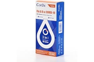 CorDx TyFast 10 Mins Flu A/B & Covid 19 Multiplex Rapid Test, Results in 10 Minutes—Precision Skip The 15 Wait, EUA Authorized, at Home 3 in 1 Combo Kit, 5 Tests, Use-Friendly & No Discomfort