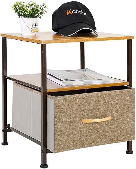 Amazon Kamiler サイドテーブル ナイトテーブル 小物収納 収納チェスト ベッドサイドテーブル 引き出し付き 簡単組立 木目調 幅400 奥行400 高さ470mm サイドテーブル オンライン通販