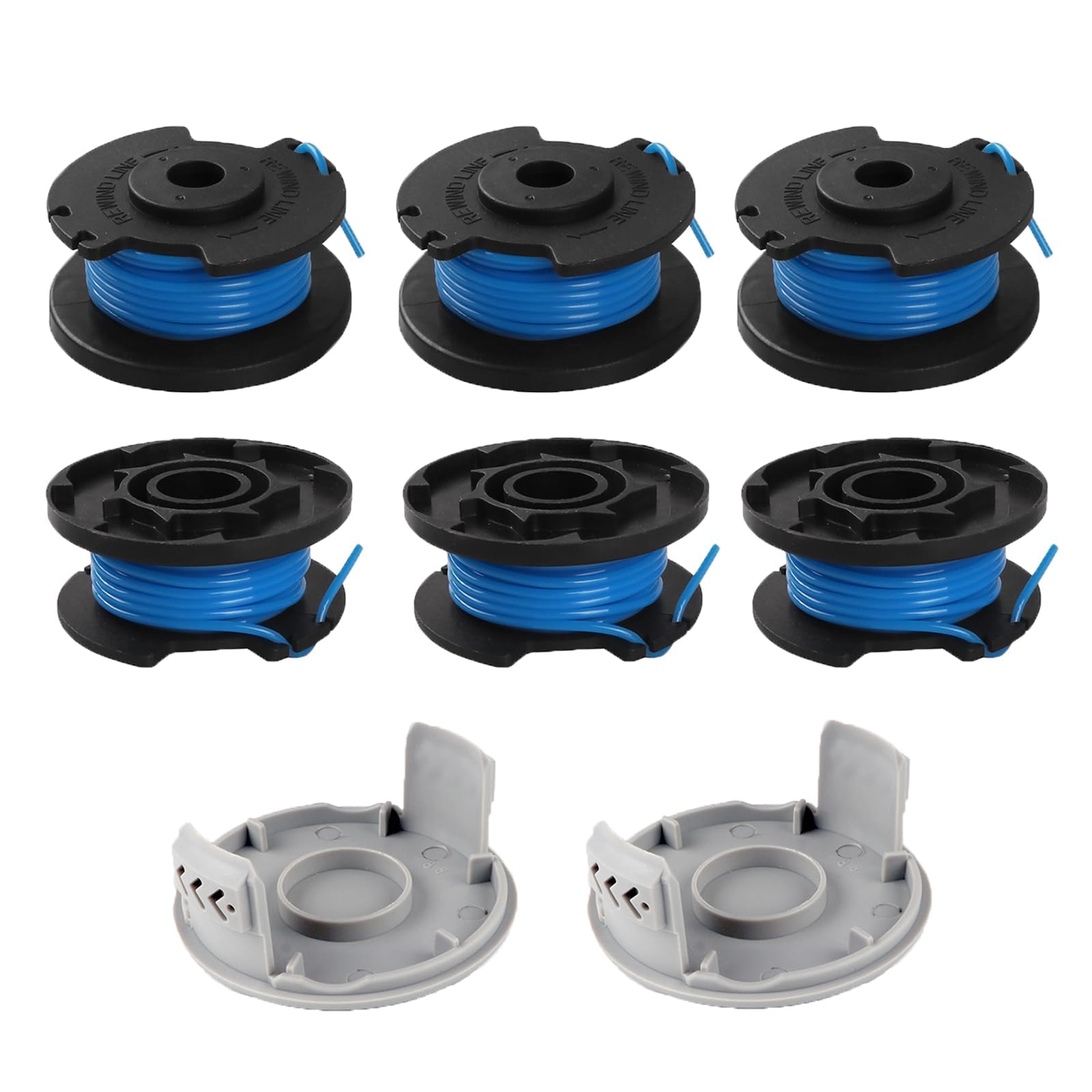 Viilich 6pcs Strimmer Spool Compatible with Ryobi One + AC14RL3A OLT1823 OLT1832 Rac124,1.6mm Autofeed Strimmer Line Compatible with Ryobi 18V 24V 40V Strimmer,2pcs Replacement Spool Cap AC14HCA