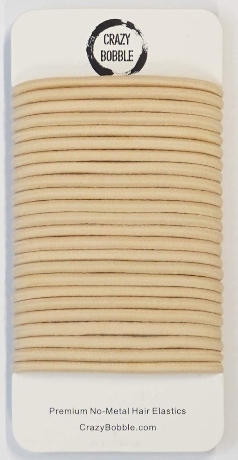 24 Pcs Beige Blonde Crazy Bobble® Premium Non-Metal Hair Elastics Hair Bands 4mm Thick Hair Ties For Adults and Kids - Image 3