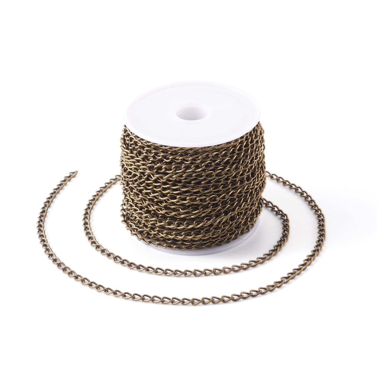 PandaHall 10 Meters Iron Curb Chains 3x5mm Antique Bronze Unwelded Twisted Chains for DIY Craft Bracelet Necklace Jewelry Making