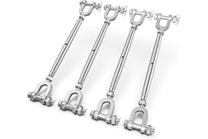hannger Turnbuckle, 4 Pack 1/4" (M6) 304 Stainless Steel Turnbuckles for Cables Wire, Closed Body Design, 1600 lbs Working Load Limit - Heavy Duty Wire Tensioner for Shade Sail Hardware, Clothesline