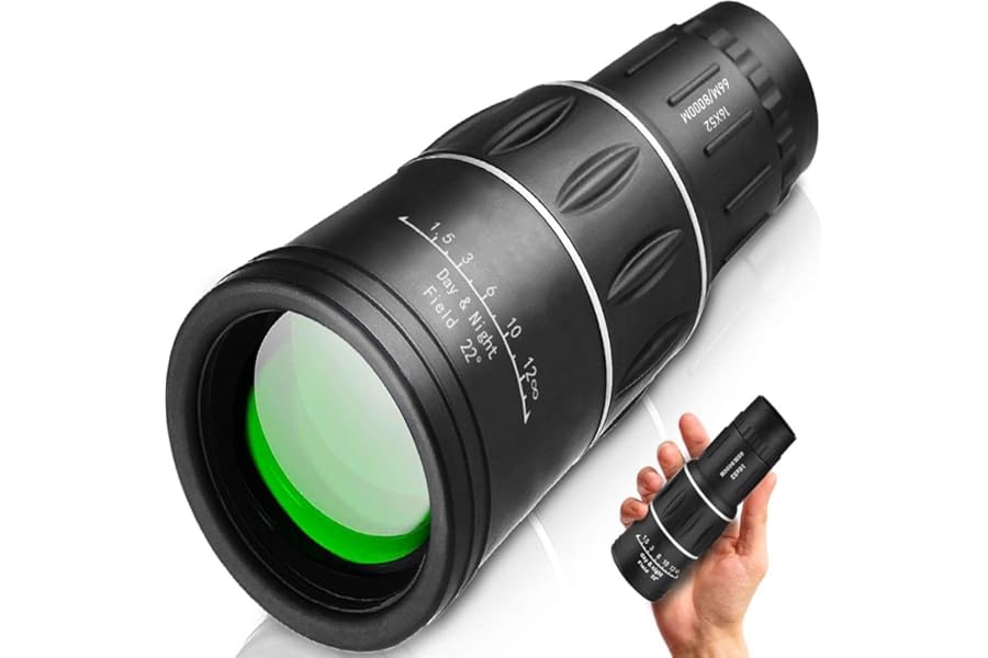 Professional Monocular Telescope, Black, 16x52 High Power Prism, High Contrast & High Resolution Images, Portable Waterproof,Portable Handheld Design for Outdoor Observation