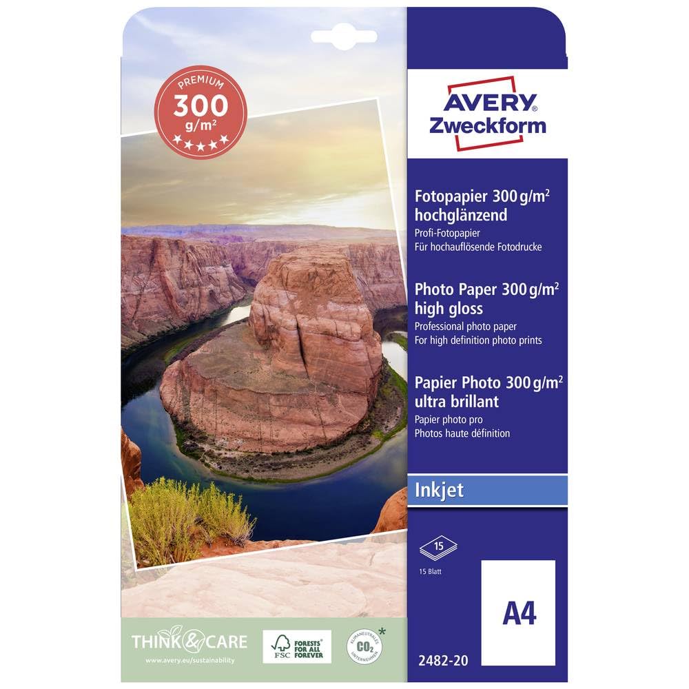 Avery Zweckform 2482-20 Premium Inkjet Photo Paper High-Gloss A4 300 g 20 Sheets