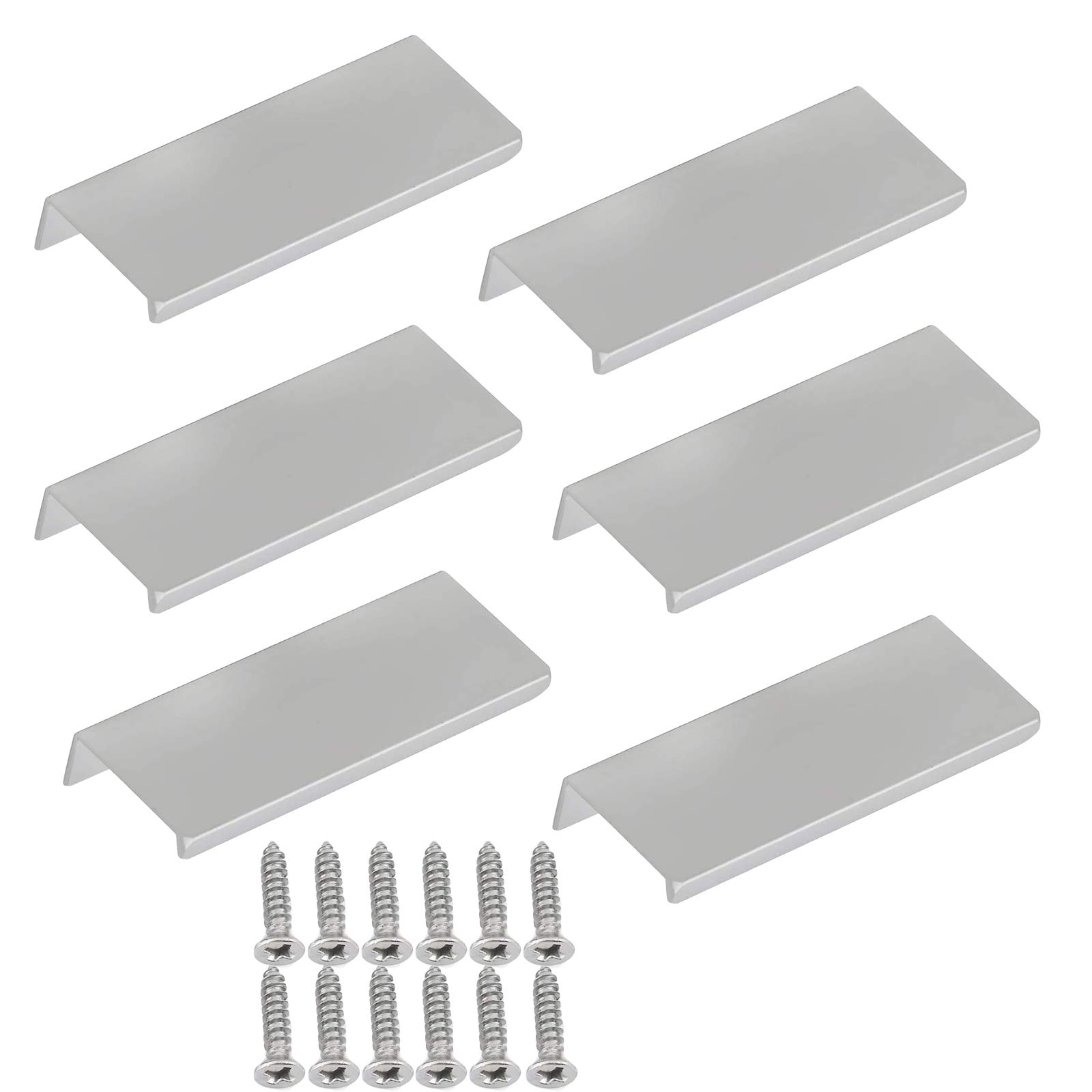 AWOCAN 6PCS Cabinet Pulls Cabinet Hardware Black and Silver Hidden Finger Pull Handles Kitchen Door Pulls (Silver)