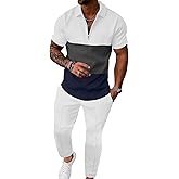 UOUA Mens Sweat Suits Set Tracksuit 2 Piece Outfits Short Sleeve Casual Sweatshirt & Loose Jogging Pants