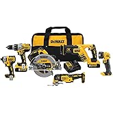 DEWALT Power Tools Set 20V MAX, 6 Tools Cordless Power Tool Combo Kit , 2 Batteries, Charger, Hammer Drill Driver, Impact Driver, Circular Saw, Reciprocating Saw, Oscillating Multi-Tool,LED (DCK694P2)