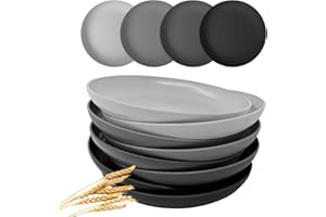 CAMBUY Wheat Straw Plates Black Dinner Plates Set 8 Pcs Services Lightweight Unbreakable Dinner Dishes for Kitchen Outdoor Ca