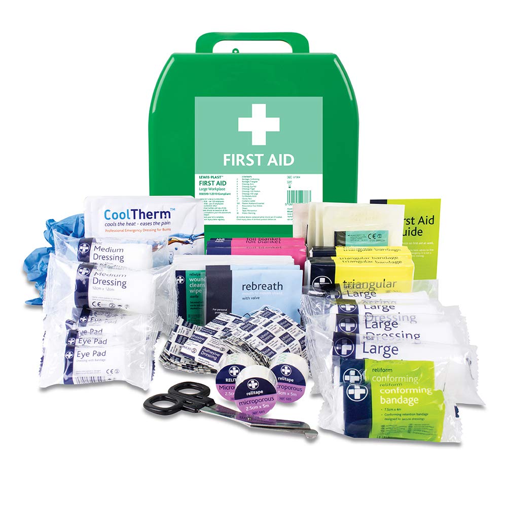 Lewis-Plast Large Premium BS8599-1 Compliant (Low Risk High Risk) First Aid Kit - First Aid Kit for Injuries Green