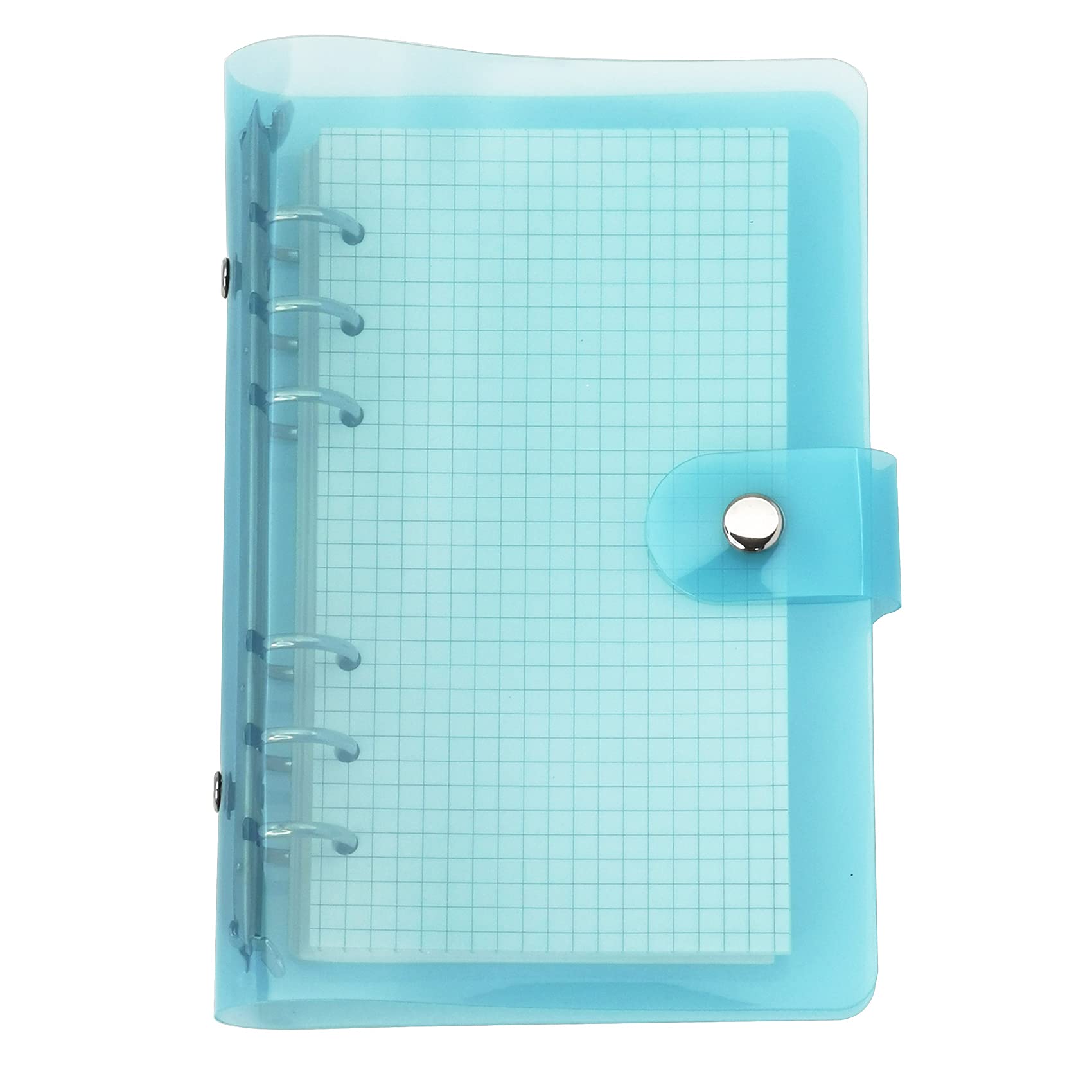 A6 A5 6-Holes Colorful PVC Cover Round Ring View Binder with Snap Button Closure File Folder (Blue Radiance, A6 mini Set)