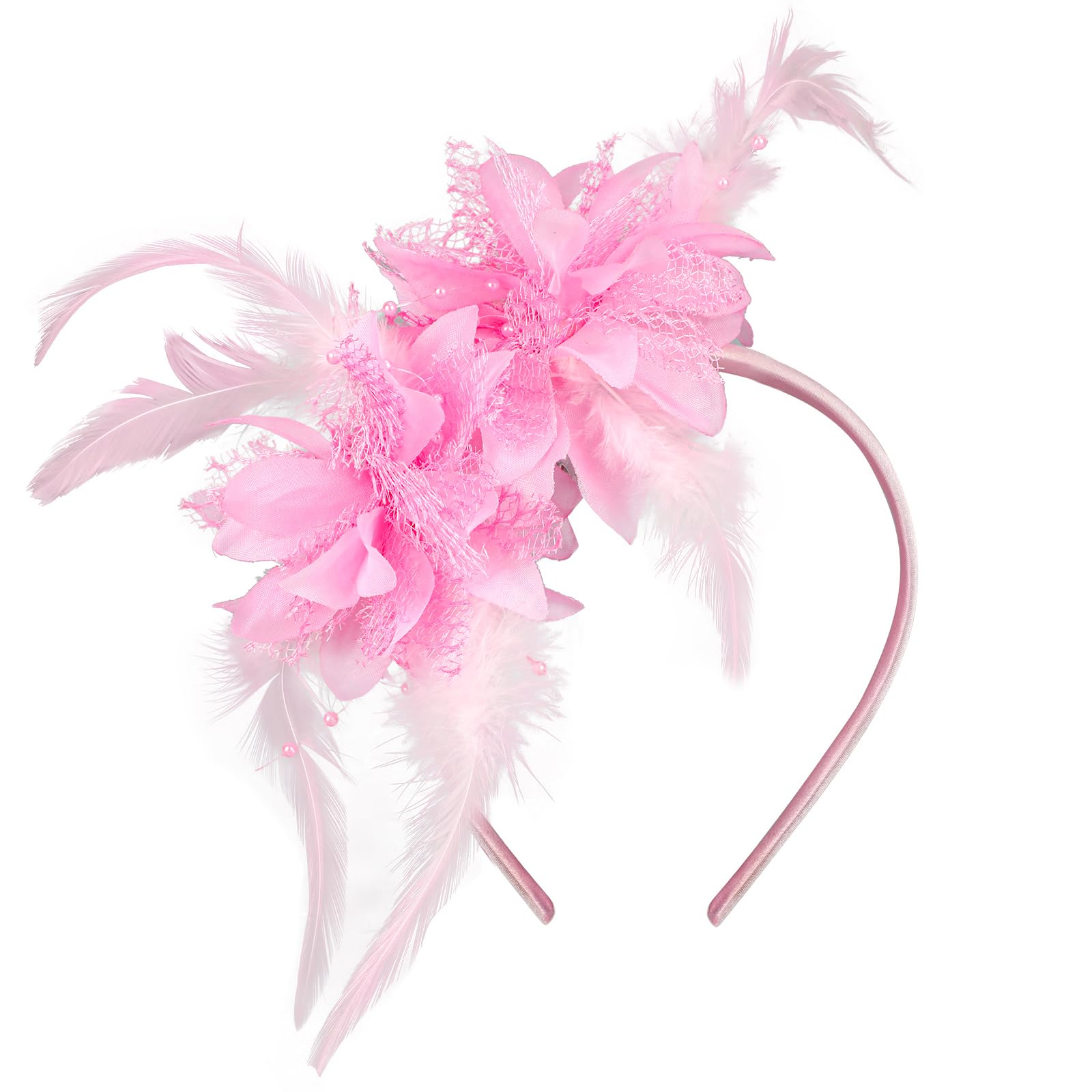 MWOOT Feather Headband, Artificial Flower Feathered Headpiece, Pink Roaring 20s Fascinators for Women, 1920s Feather Headwear, Hair Accessories for Cocktail Wedding Prom Masquerade Tea Party