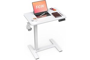 FiCiHi Small Mobile Standing Desk with Wheels, Electric Height Adjustable Portable Rolling Computer Cart, Movable Sit Stand Laptop Table for Sofa, Bedside, Home Office Workstation (27.6", White)