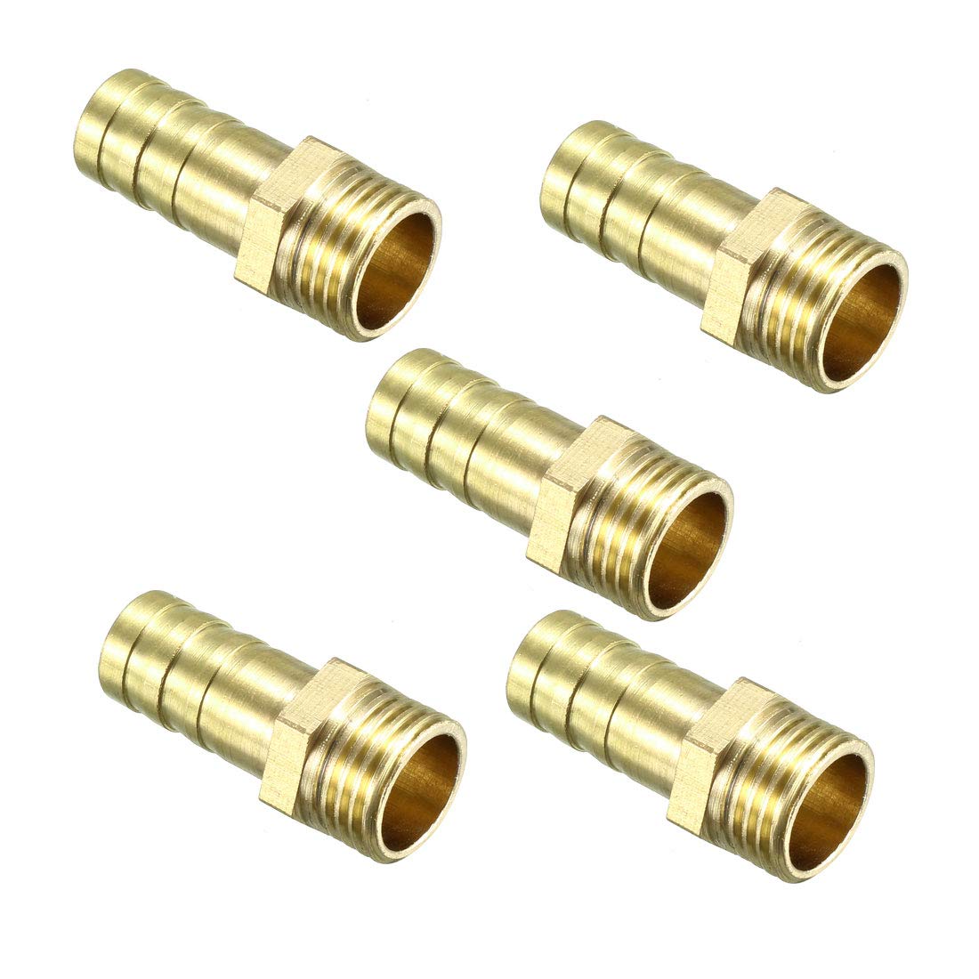 sourcing map Brass Barb Hose Fitting Connector Adapter 10mm Barbed x 1/4 PT Male Pipe 5pcs