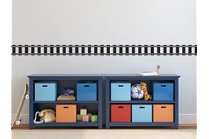 SUNNY DECALS Railroad Track Border Fabric Wall Decal - Set of Two 24.5 Inch x 6 Inch Sections - Removable, Reusable, Respositionable