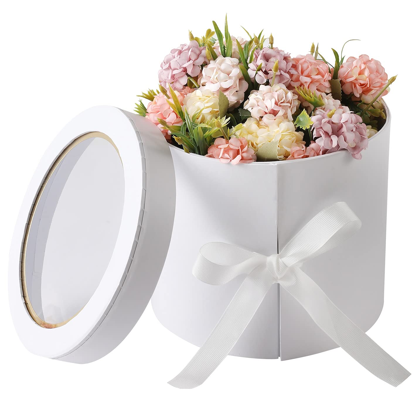 Photo 1 of Anndason Flower Box Round Rotation Flower Boxes Paperboard Gift Boxes Luxury Flower Gift Arrangements for Home Decoration, Wedding, Birthday Valentine's Day Gift Decoration (White)