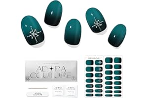 ADORA COUTURE Semi Cured Gel Nail Strips Kit | 30pcs Uv Gel Nail Stickers with Uv Light | Green Emerald Envy Nail Wrap | Nail Gel Stickers for Nails Uv Light (Emerald Envy)