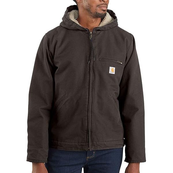 Carhartt Men's Relaxed Fit Washed Duck Sherpa-Lined Jacket, Dark