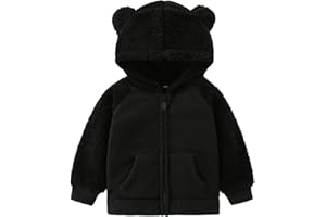 YAGATA Toddler Winter Coat - Thicken Fleece Jacket with Warm Bear Ears Removable Hoodie