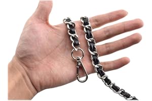 HAHIYO Metal Plus Synthetic Leather Purse Chain Strap Length 23.6 Inch Silver Black for Shoulder Cross Body Sling Purse Handbag Clutch Replacement Comfortable 0.47 Inch Wide 5mm Extra Thick 1 Pack